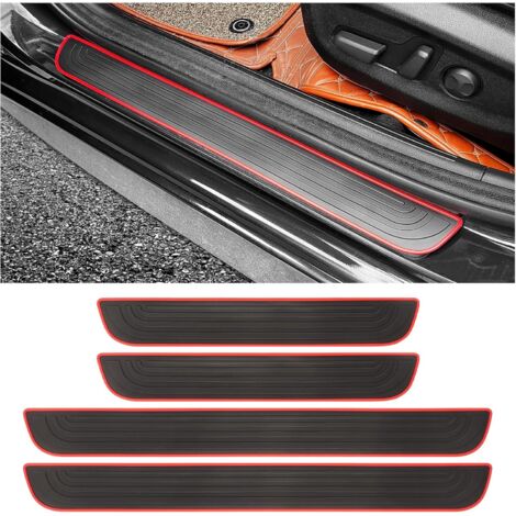 4PCS Seuil de Porte Adhésif Voiture, Protection Portière Anti-Rayures Étanches Universelles (Noir/Rouge, Largeur 6CM)