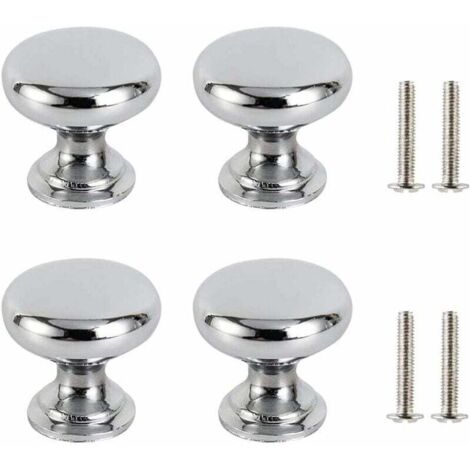 4PCS Silver Drawer Door Handle, 30mm Furniture Door Knob, Round Drawer Knobs, Door Knobs Furniture Handles for Cupboard, Wardrobe, Kitchen, Children's Room with 4 Screws
