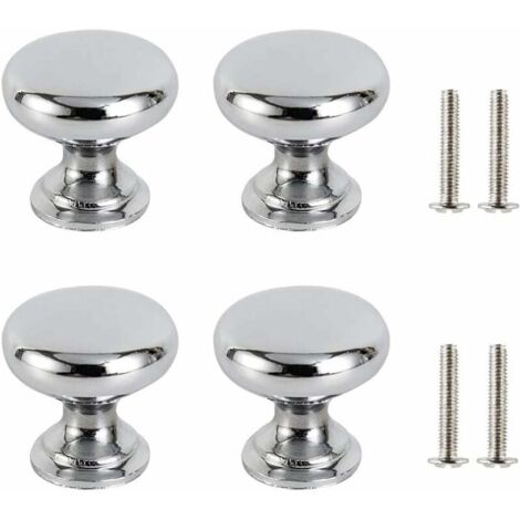 4PCS Silver Drawer Door Handle, 30mm Furniture Door Knob, Round Drawer Knobs, Door Knobs Furniture Handles for Cupboard, Wardrobe, Kitchen, Children's Room with 4 Screws