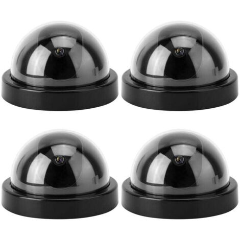 4pcs simulateur de caméra de Simulation de dôme factice factice avec Clignotant LED pour Les Maisons et Entreprises alimenté par 2 Piles AA(Noir)