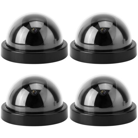 4pcs simulateur de caméra de Simulation de dôme factice factice avec Clignotant LED pour Les Maisons et Entreprises alimenté par 2  Piles AA(Noir)