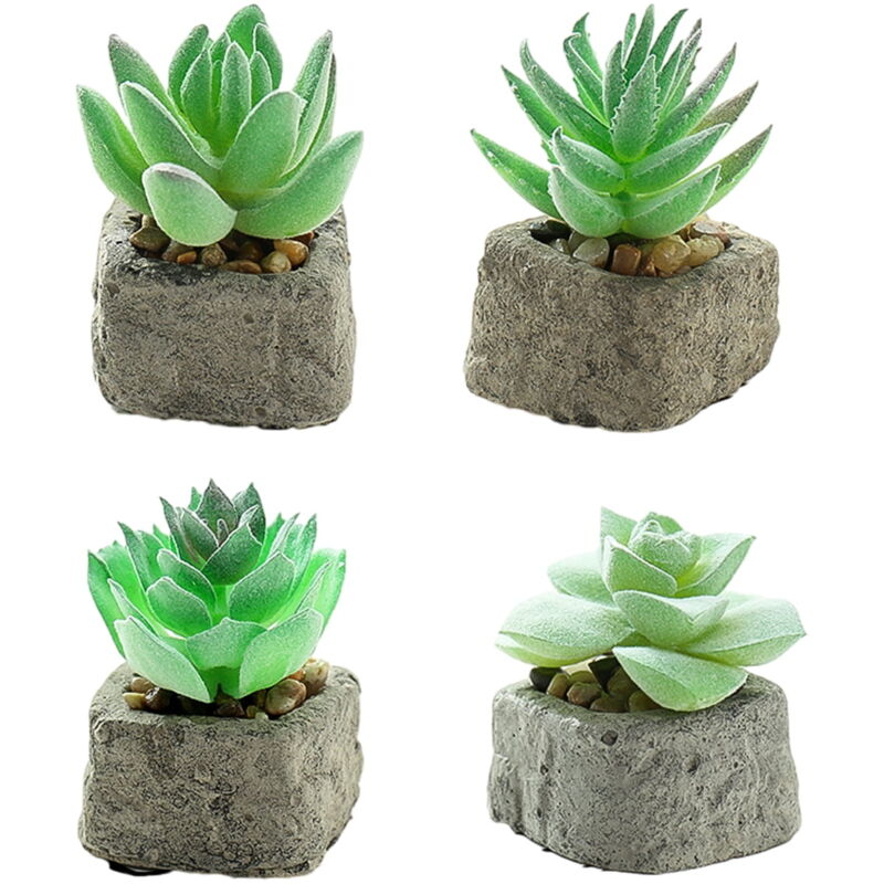 Feiyue - 4pcs simulation succulentes en pot petits pots en pierre décoration de la maison de mode fleurs artificielles et plantes vertes - :3