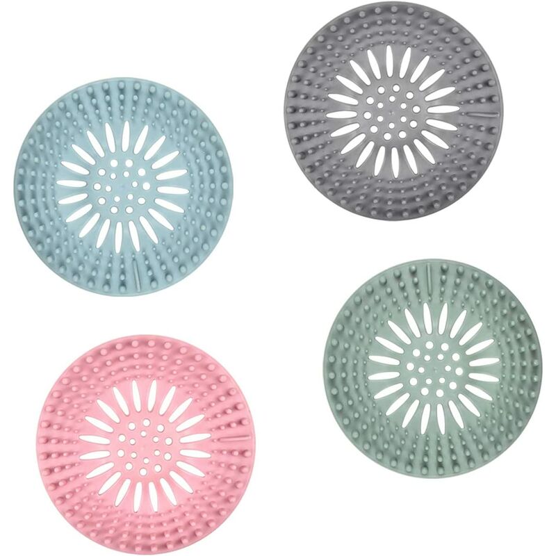 4PCS Sink Filter Silicone, Shower Drain Covers, Hair Catcher Filter, Bath Sink Filter with Suction Cup, Universal Hair Filter for Kitchen Bathroom