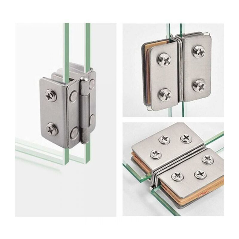 Cyslmuk - 4pcs Stainless Steel Glass Door Hinges 180° Opening Angle for 5-7mm Thick Glass