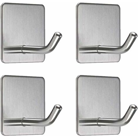 Groofoo Adhesive Hooks 6 Pack Heavy Duty Wall Mounted Hooks Waterproof Stainless Steel Adhesive Towel Hooks For Hanging Clothes Bathroom Silver