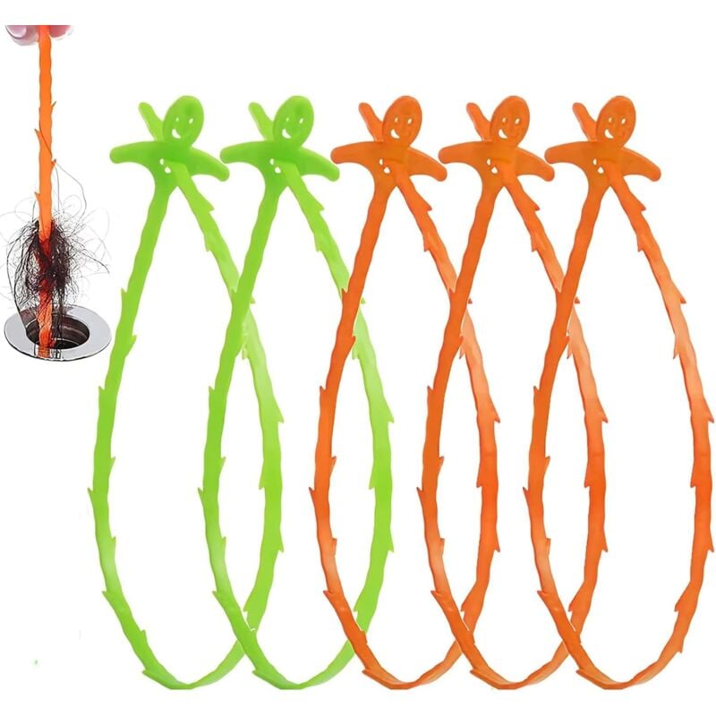 Linghhang - Sink Unclog Remover Tool, 5 Pack 20 Inch Sink Snake, Plastic Hair Snake, Drain Hair Remover for Sewer, Kitchen, Bathroom Sink