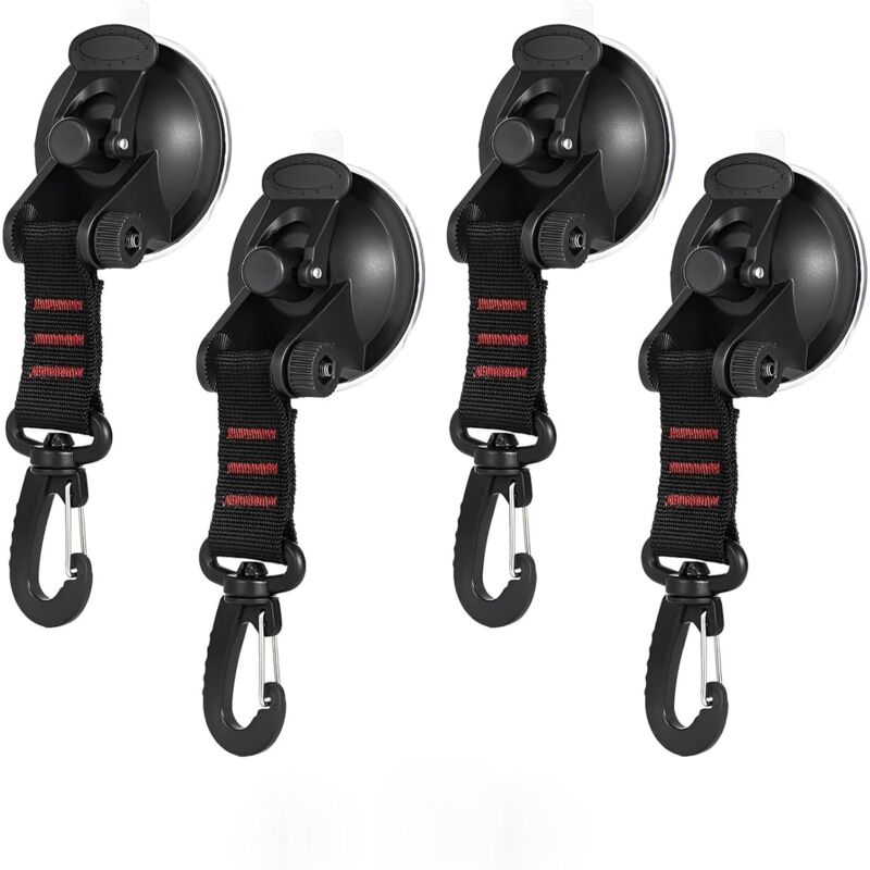 Jalleria - 4pcs Suction Cup Anchor with Tension Hook Attachment, Suction Cup Car Hook, Car Side Tents, Camping Tarp Accessories, for Car, Boat,