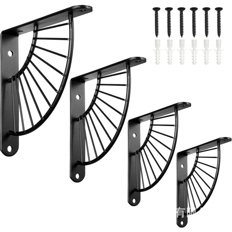 4PCS Support d'étagère Murale Noire 150×150MM Robuste Equerre Metal Etagere Support Etagere Mural Fixation pour Etagere Murale