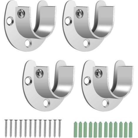 4pcs Support Tringle Penderie 28mm Support de Barre de Penderie Armoire en INOX pour Pilier de Rail Vêtements Soutien pour Garde-Robe Placard Tige Rideau Douche