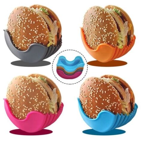 4pcs Supports à Hamburgers, Porte Hamburger Rétractables en Silicone Boite Hamburger pour Amateurs de Hamburgers, Adulte, Enfant