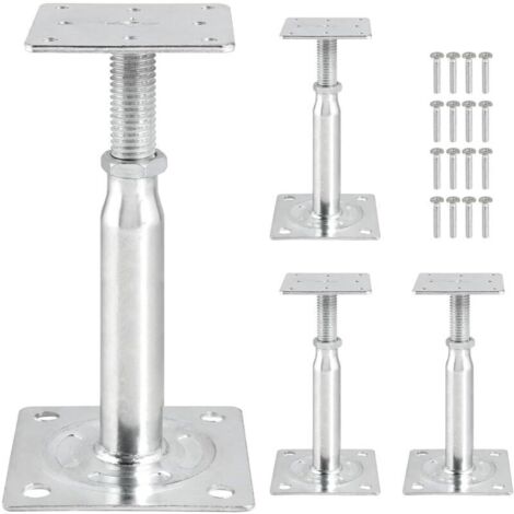 4pcs Supports de Poteau Réglables en Hauteur 150mm-200mm Support Poteau Bois Galvanisés Trou de Poteaux de Support Réglable Pied de Supports de Sol en Béton pour Clôture Carport Pergola Abri