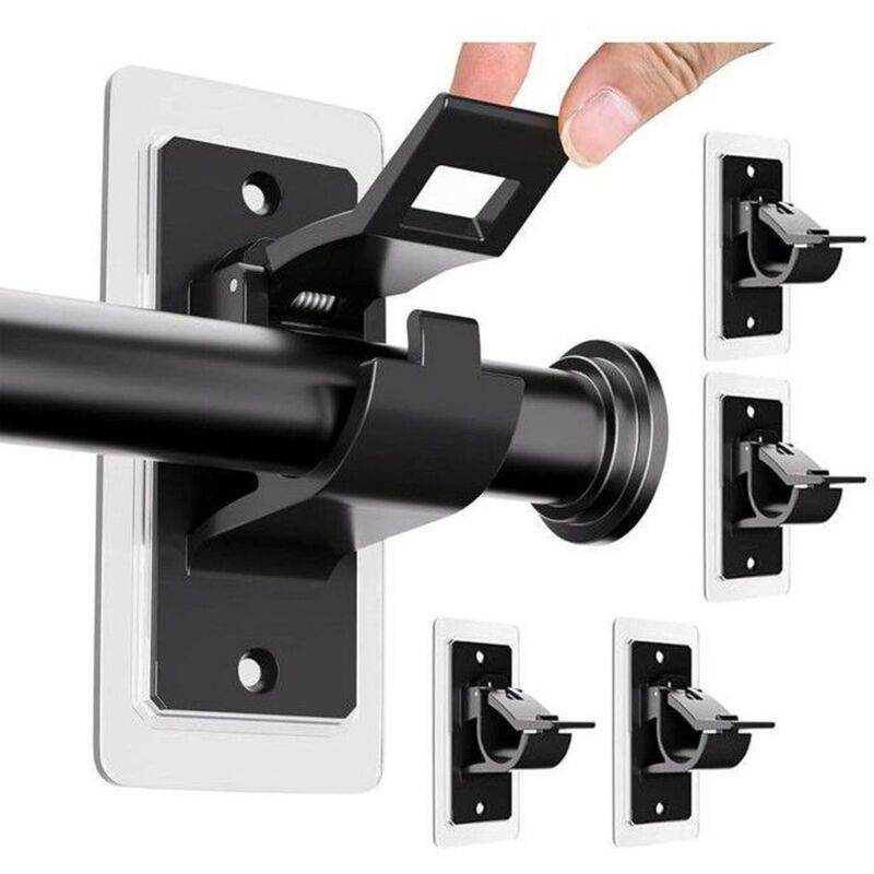 4pcs Supports de tringle à rideaux autocollants sans perçage - Crochets de tringle à rideaux à coller Pour salle de bain - Noir
