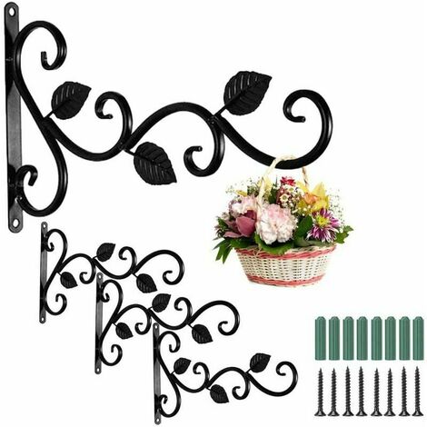 4Pcs Suspension Crochet Mural pour Plantes 38×19cm Support Plante Murale Interieur en Fer Forgé avec Vis pour Plantes Lanternes Mangeoires à Oiseaux Carillons éoliens