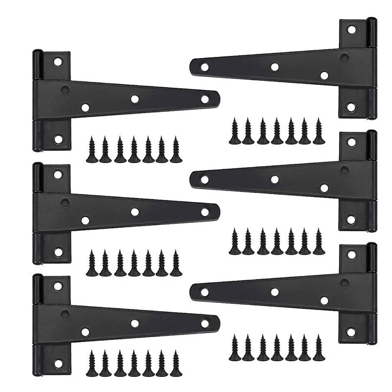 Cyslmuk - 6pcs Heavy Duty Door Hinges, 6 Inch Door Hinges, Black t Hinges, Stainless Steel Flat Hinges Iron Door Hinges Heavy Duty Hinges for Doors,