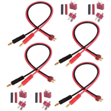 4Pcs T Plug Connector avec Fil de Silicium de 30cm 14AWG, 4 Pairs T-Plug Connecteurs Deans Style Mâle et Femelle pour Batterie RC Lipo FPV Drone, 8Pcs Shrink Tubing