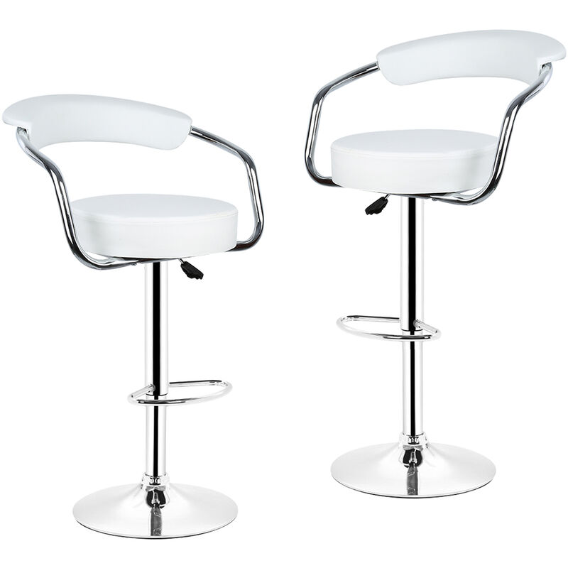Taburetes de bar de piel sintética de 2 piezas, silla de bar ajustable en altura y reposapiés silla de cocina giratoria blanca