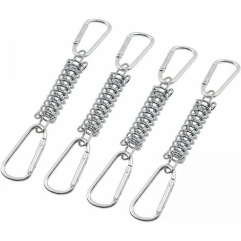 4pcs Tension Spring Buckle Awning Fixing - Shade Sail Fixings Accessories Stainless Steel with 4 Coil Springs 8 Carabiners for Tents Awnings Camping
