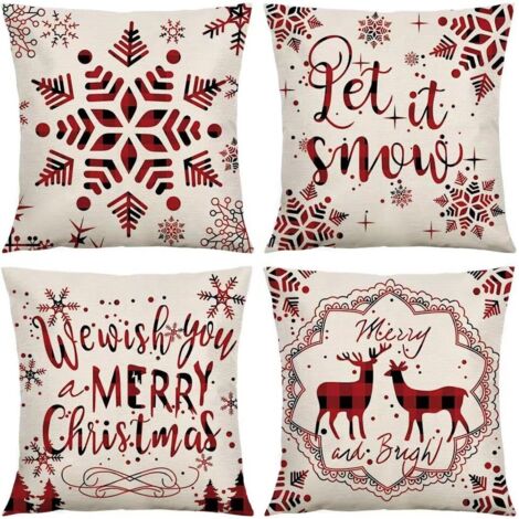 4PCS Thème de Noël Housse de Coussin,Taie d'oreiller de Flocon de Neige,Taie d'oreiller de Noël,Noël Housse de Coussin,Taie d'oreiller de Noel pour Canape