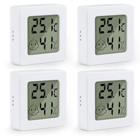 4Pcs Thermometre Interieur, Mini Digital Thermomètre Intérieur,Mural Petit Hygromètre Interieur Haute Précision pour Maison Entrepôt