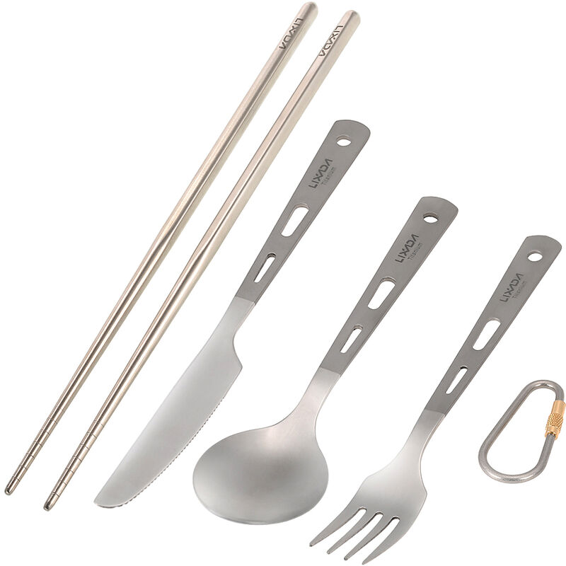 

4pcs titanio camping Vajilla Tenedor Cuchara palillos cortador Ultra al aire libre cubiertos para picnic Senderismo Pedestre Viajes Cocina Tenedor y