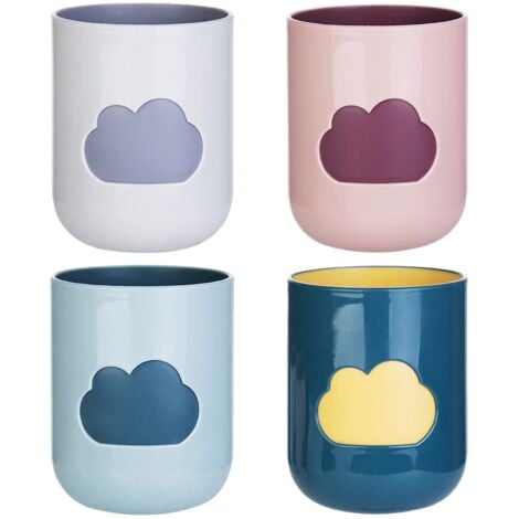 4PCS Toothbrush Cup Mouthwash Cup Travel Cup Mouthwash Cup Cloud Pattern Design for Picnics, Outdoors and Family Parties (4 Colors)