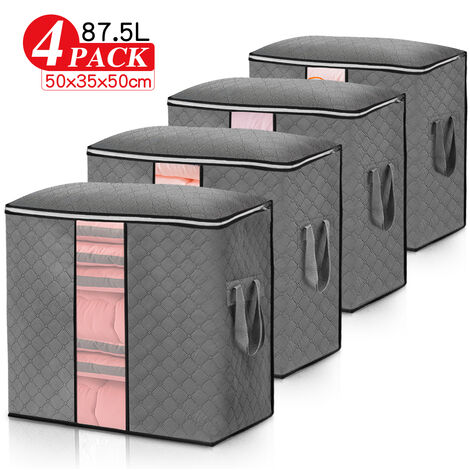 DRILLPRO 4PCS Underbed Clothes Storage Bags Wardrobe Cube Ziped Organizer Closet Boxes -Light Grey LAVENTE