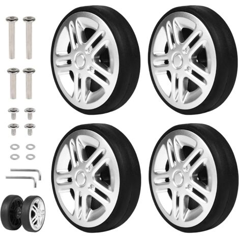 4pcs Universal Suitcase Wheels 50 x 11 mm Suitcase Casters Replacement Rubber Suitcase Wheels with Axles Spare Wheels for Suitcase Repairs Silver