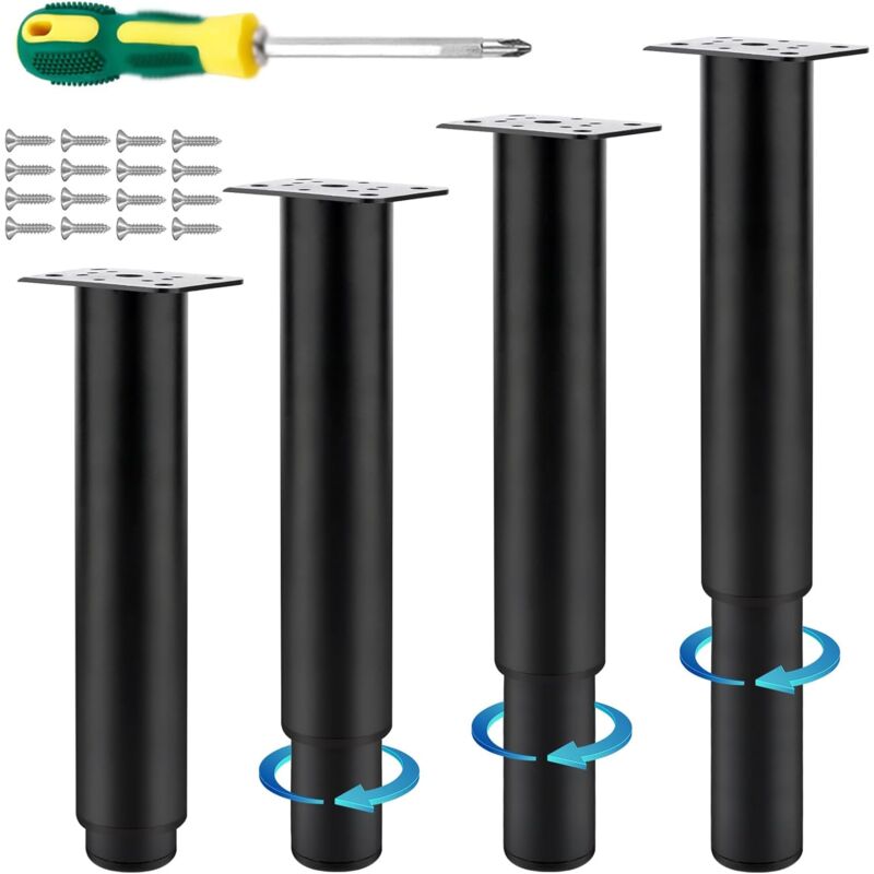 4pcs Universel Pieds de Lit Réglable 20-37cm Pieds de Table Réglables DIY Pieds de Table en Métal Meuble Reglable Pied de Meuble pour Meuble Ronds
