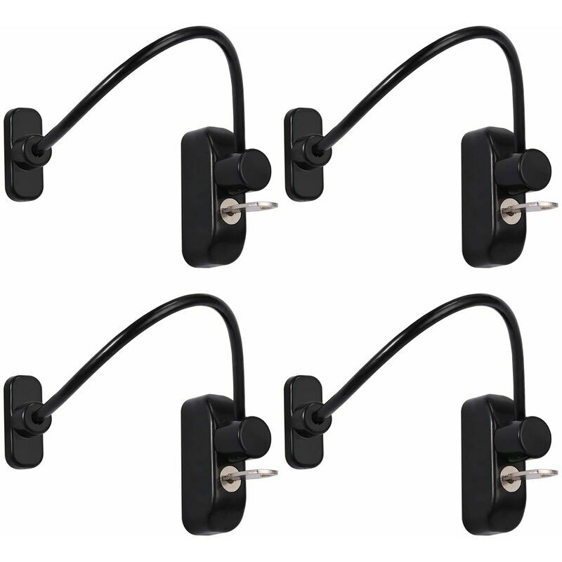 Ouvre-fenêtre à verrouillage coulissant, lot de 4, serrure de porte coulissante, câble de verrouillage de sécurité pour bébé et enfant, noir avec clé