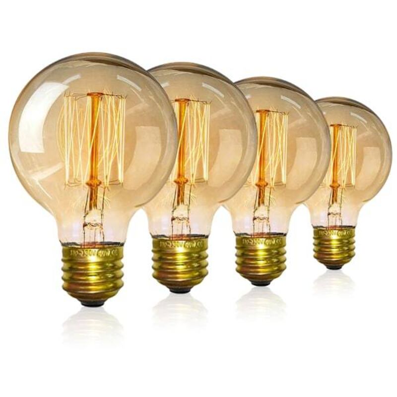 4Pcs Vintage Edison G80 Bulbs E27 40W 220V – Globe Filament, Dimmable, Warm White Light