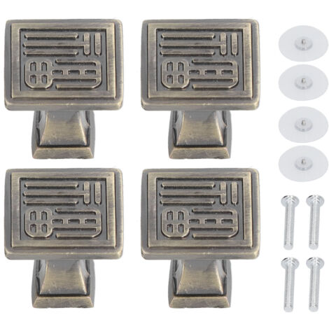 4PCS Vintage Knobs Punch Free Adhesive Retro Copper Cabinet Door Handle with Sticky Plate Screw for Cupboard AccessoriesFu