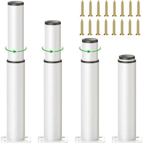 4pcs White Adjustable Furniture Legs, 18cm Adjustable Kitchen Legs, Height Adjustable, Round Sofa Legs Made of Metal and Stainless Steel, Table Feet, Cabinet Feet with Screws MUMU