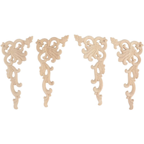 4Pcs Wood Corner Applique Decorative Carved Corner Onlay Applique for Cabinet Door Bed Wardrobe Furniture Decoration