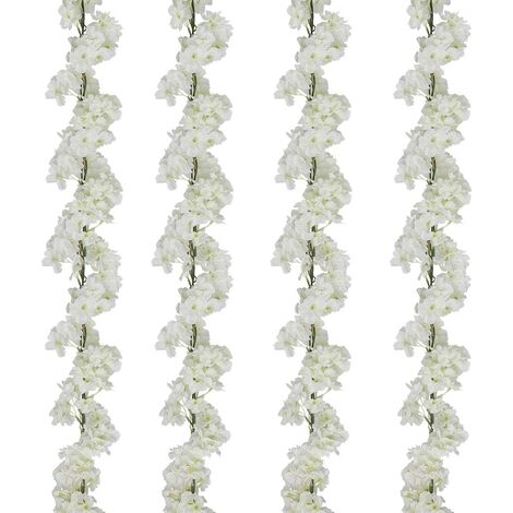 4pcs,Guirlande de Vigne de Fleurs de Cerisier en Soie Artificielle pour Mariage Maison Fête Jardin Décor(Blanc,1,8 m Chaque Mèche)