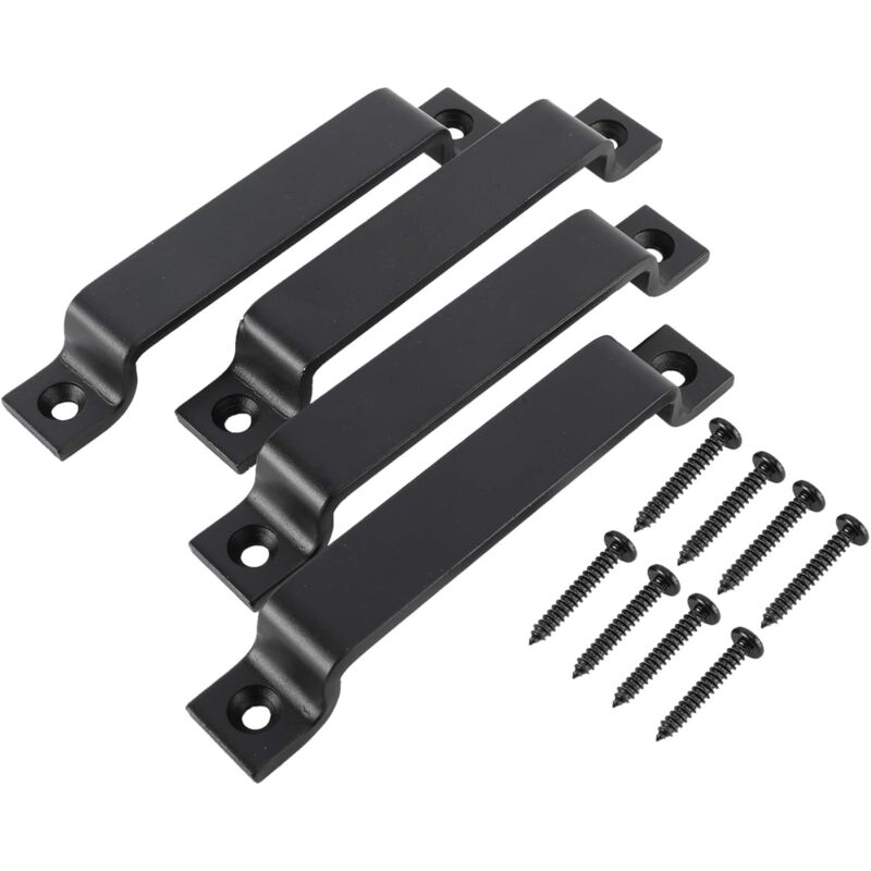 Linghhang - 4PCS)Poignée de porte coulissante, poignée de porte pour armoire de grange, armoire, meubles de cuisine, acier avec vis, noir (16 cm)