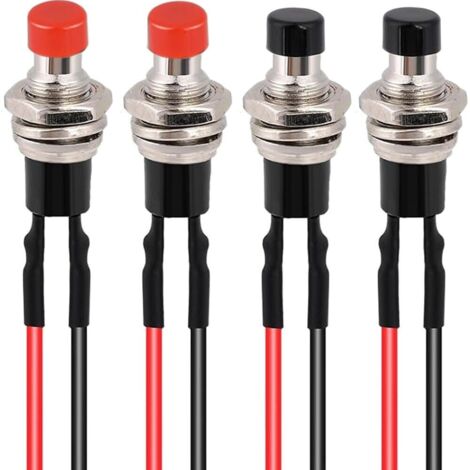 4pezzi Mini interruttore a pulsante autobloccante da 7mm SPST tipo di bloccaggio ON/OFF 2pin pulsante rotondo 3V-6V-12V-24V-230V/1A Mini interruttore precablato per modellismo ferroviario,rosso nero