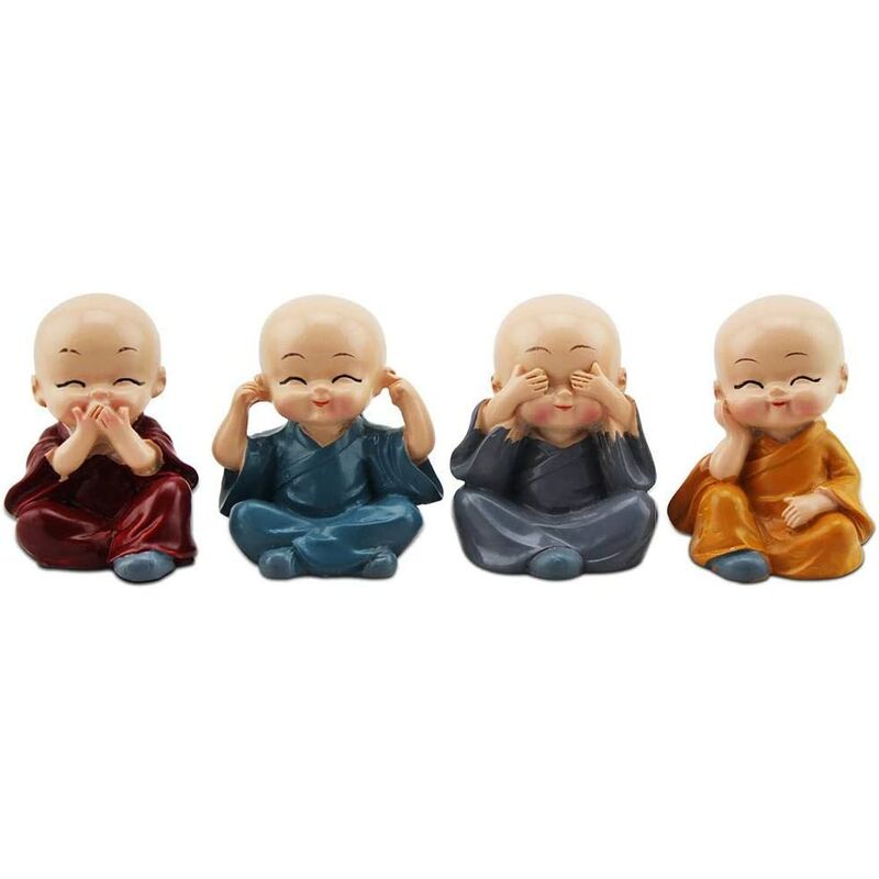4pièce Mignon Moine Figurines Petite Statue De Résine, Sage Kung Fu Bouddha Créatif Artisanat Ornement comme À La Maison, Bureau Voiture Affichage
