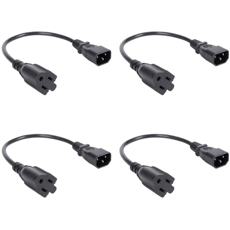 Tlily - 4pièces 1Ft Prise Mâle 320 C14 Vers Nema 5-15R Câble Adaptateur pour Ordinateur 3 Broches Noir