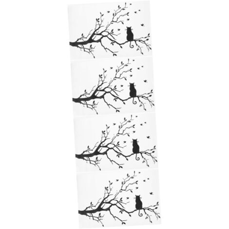 4pièces Autocollant Mural Chat Sur Arbre Décoration Peel and Stick Étanche