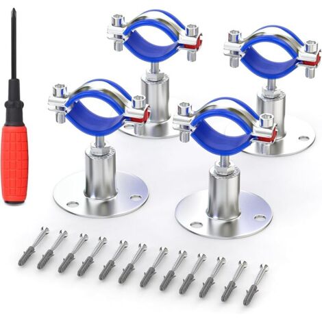 4pièces de supports de tuyaux en acier inoxydable pour montage mural ou au plafond, bride de fixation réglable avec vis pour tuyaux de 1/2"(19-22mm) de diamètre extérieur, hauteur 20-50mm