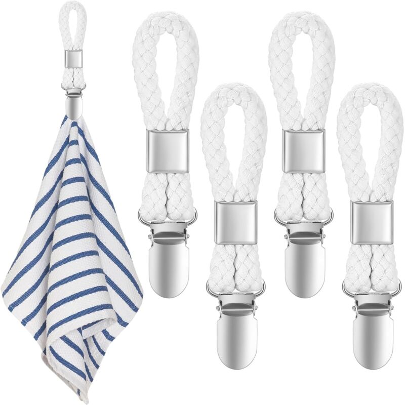 4 Pièces Pince à Serviette, Accroche Torchon, Crochet Torchon Porte Serviette Salle de Bain, Clips Porte-Torchon Placards Serviettes Suspendues