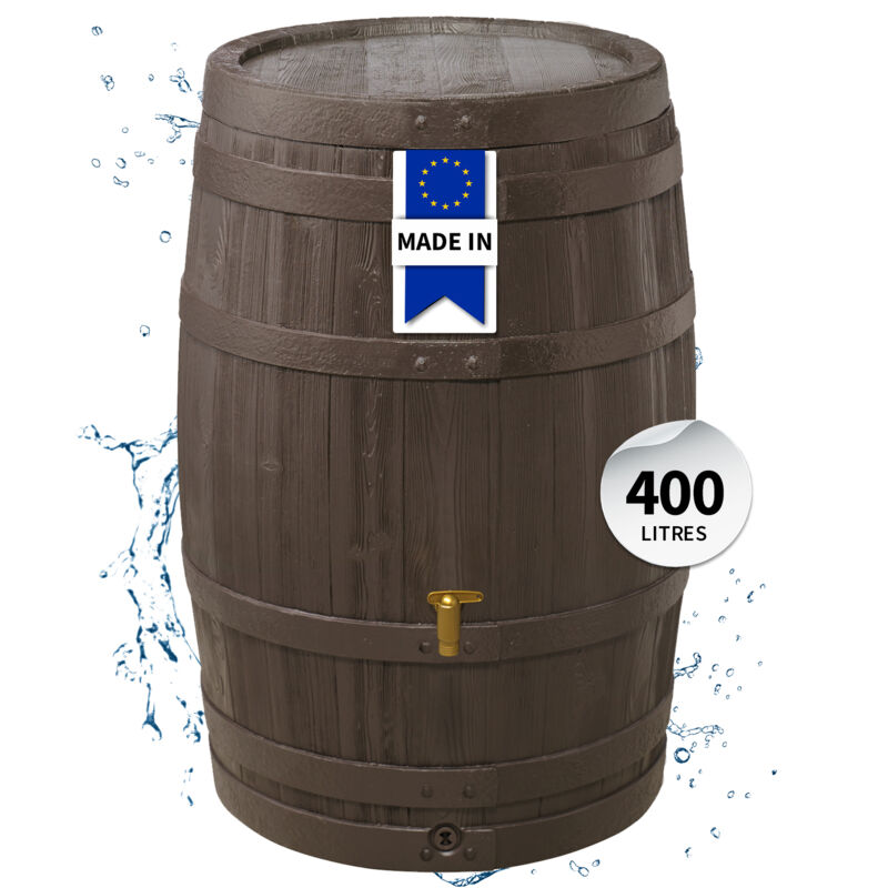 Garantia - 4rain Récupérateur d'eau de pluie Tonneau vino 400L brun foncé avec robinet pe imitation laiton et couvercle