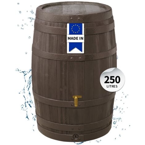 GRAF 4rain Récupérateur d'eau pluie Tonneau VINO 250L brun foncé avec robinet PE imitation laiton et couvercle