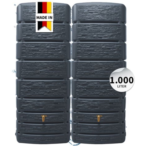 4rain SLIM STONE DECOR Wandtank-SET 1000 Liter graphite grey, 2 x SLIM STONE DECOR 500 Liter inkl. Verbinder