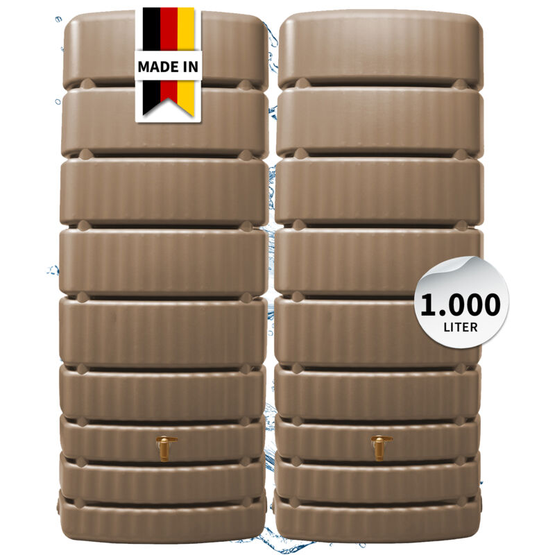4rain Regentonne Slim Wandtank-set 1000 Liter Taupe, 2 X Slim 500 Liter Inkl. Verbinder
