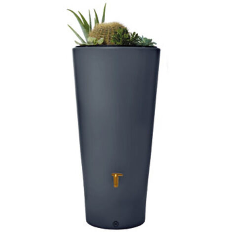 4rain VASO 2en1 barril para agua de lluvia 220 L graphite grey incl. maceta