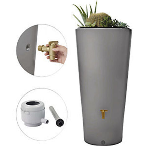 4rain VASO 2in1 serbatoio per pioggia 220 litri grigio zinco incl. rubinetto in plastica e raccordo pluviale