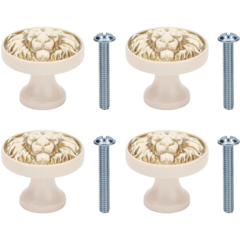 4Set Lion Head Zinc Alloy Cabinet Door Handle Modern Antique Cartoon Solid Drawer Pull Circular Single Hole Buckle Hand399 Lion Head Ivory