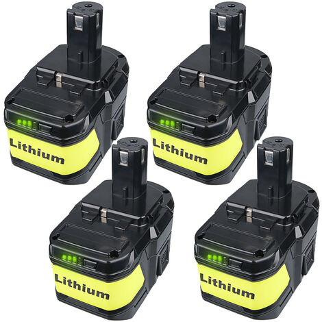 4Stück 18V 9.0Ah Akku für Ryobi Elektrowerkzeug mit LED-Ladeanzeige P108 Li-Ion Ersatzakku für Ryobi ONE+ RB18L50 RB18L40 RB18L13 P102 P103 P104 P105 P106 P107