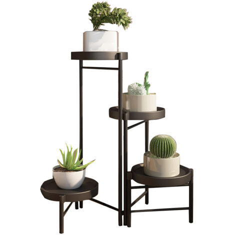 4Tier Pflanzenständer Blumenregal Pflanzenregal,Blumenständer Blumenbank Blumentreppe Pflanzentreppe Standregal für Drinnen Draußen Garten Balkon Deko schwarz